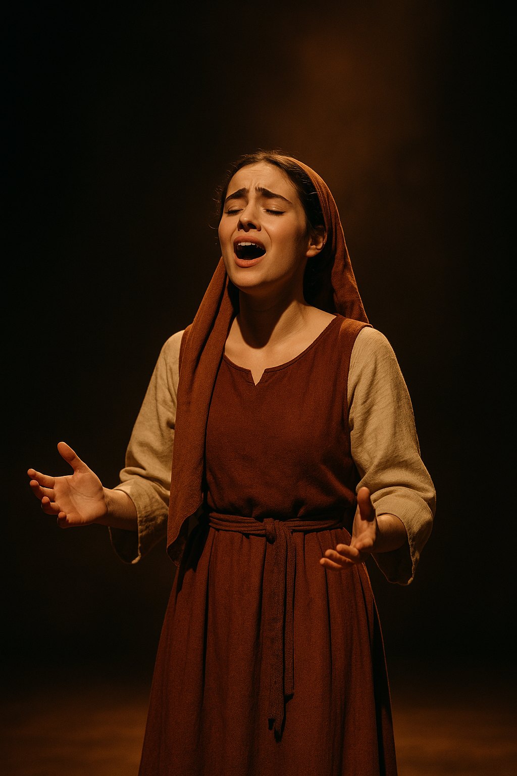 Esther cantant sota una llum càlida